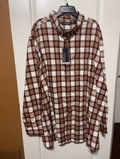 Roundtree  Yorke WHT BURGUNDY Portuguese Flannel Long Sleeve Shirt Size 4XT NWT