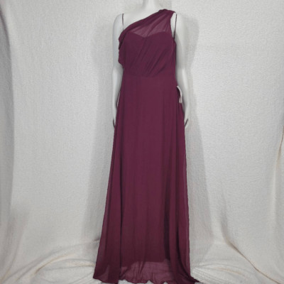 Birdy Grey Cabernet Chiffon Kira One Shoulder Dress Medium