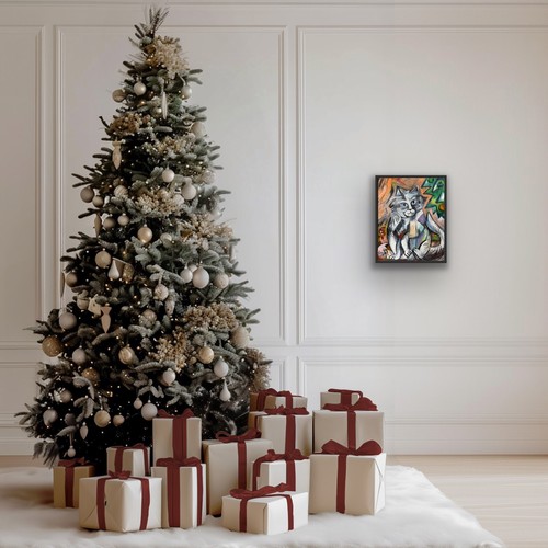 PiCATso Decorazione Natalizia Rompi Dipinto Olio Originale Melissa Bollen Gatti - Foto 10 di 11