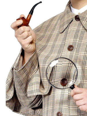 Smiffys Sherlock Holmes Set Lupe Pfeife Schwarze Victorian TV Detektiv Fancy