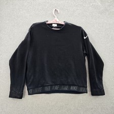 Nike Women Sweatshirt L Black Activewear Logo Long Sleeve Polyester Swoosh