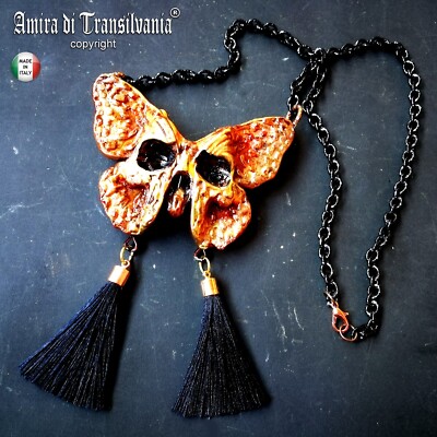 Talisman Amulet Rituals Magic Amulet Skeleton Skull Gold Butterfly Pendant