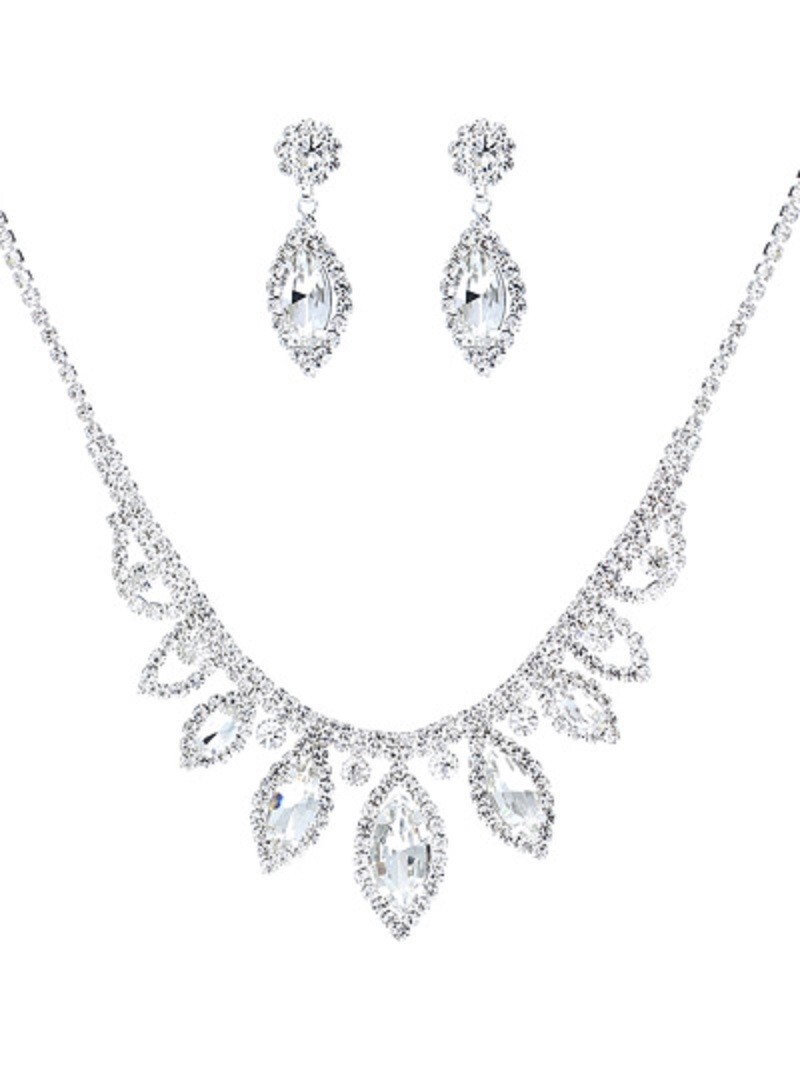 Prom Wedding Clear Rhinestone Necklace/Earring Set 13 inch Chain, 18 w ...