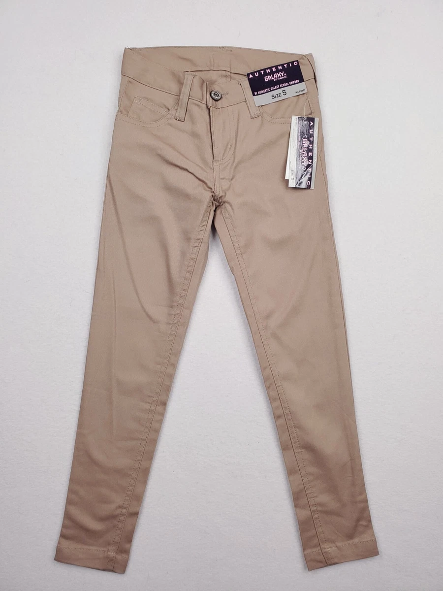 Kids School Uniform Pants Girls Size 5 Beige Skinny Khaki Chino Stretch NWT