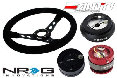 NRG 350 3'' Deep Steering Wheel Suede BK/190 Hub/2.0 Red Quick Release/Lock Matt