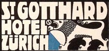 Vintage St Gotthard Hotel Zurich Switzerland Luggage Label 1.5 x 3.25" Lion