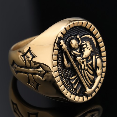 Punk Cross ring Stainless Steel Ring Men's Engraved Ring Birthday Gift - Picture 4 of 7