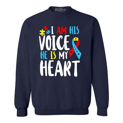 I Am His Voice He is My Heart Autism Awareness Crewneck Autism Sweatshirt