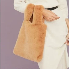 New With Tags UnHide Faux Fur Lil Fluffy Tote Handbag Tan Camel Limited Edition