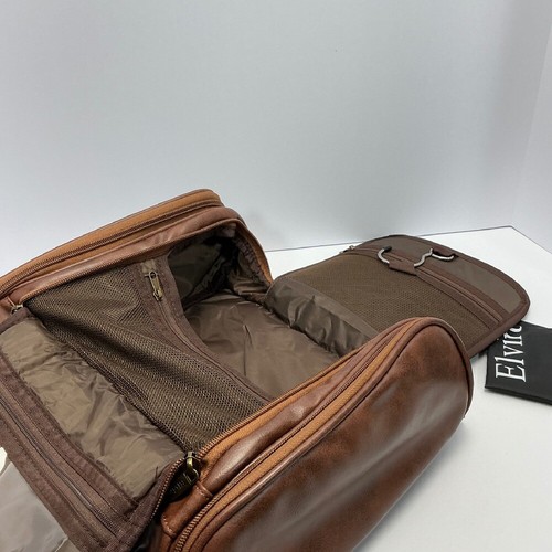 Elviros Kulturbeutel Reise Organizer Dopp Kit Hängehaken Braun Leder - Bild 4 von 12