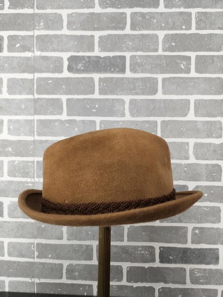 Vtg Stetson Fedora Hat 6 3/4 1960s Mens Sovereign Tan Velour Braid Feather Cap - Image 4 of 4