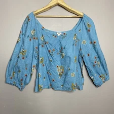 a.n.a Sweetheart Neck Long Sleeve Blouse Bethany Floral Blue Women Size 3X