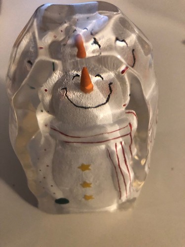 Vintage Snowman In Glass/Acrylic Ice Incased Figure Xmas Paperweight Decoration