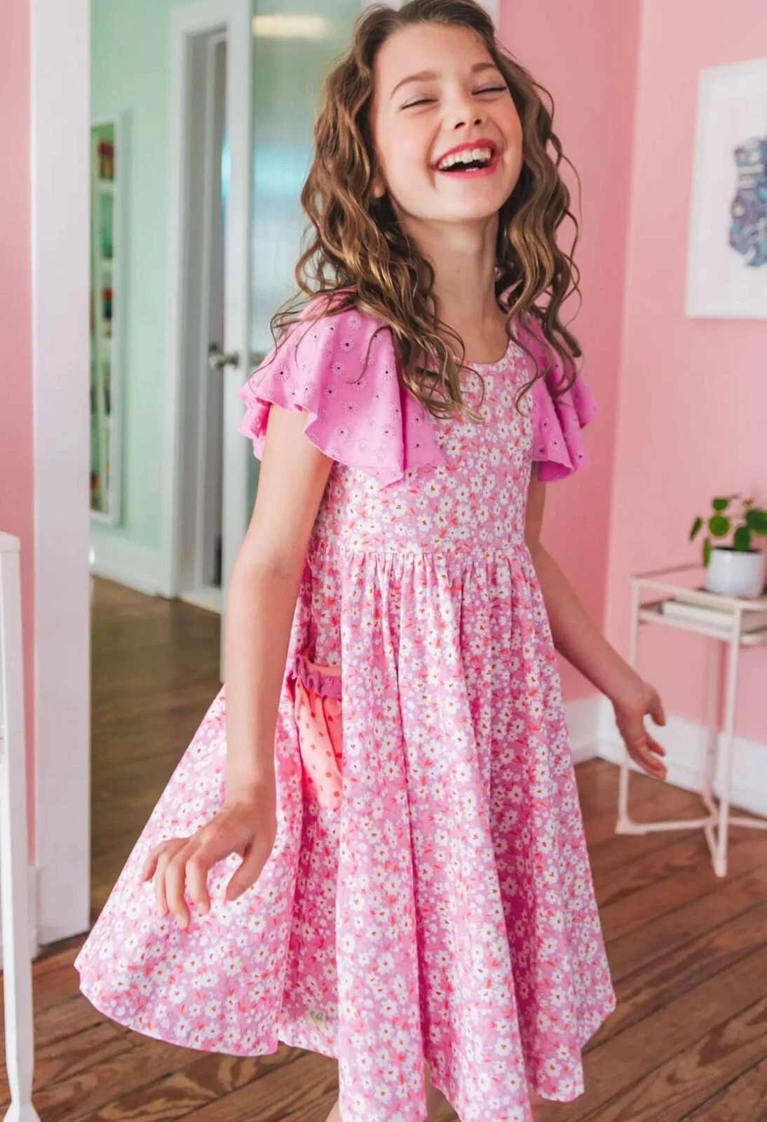 Girls Wildflowers clothing Pink Floral Luella Flutter Dress size 12 EUC