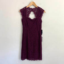 Adrianna Papell Lace Dress Women Size 4 Purple Mulberry  Square Neck New