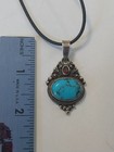 Vintage 925 sterling torqouise/howlite red garnet pendant necklace choker,ATI — photo 6