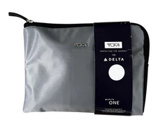 NEW Delta One TUMI Silver Gray *Sealed* Amenity Toiletry Kit Soft Case Bag Pouch