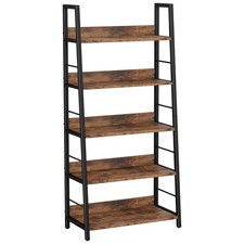 5 Tier Ladder Bookcase with Metal Frame, Rustic Brown