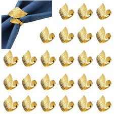 Napkin Rings Set of 50 pcs, Bright Gold Leaf Napkins Rings Holders Metal Bulk...