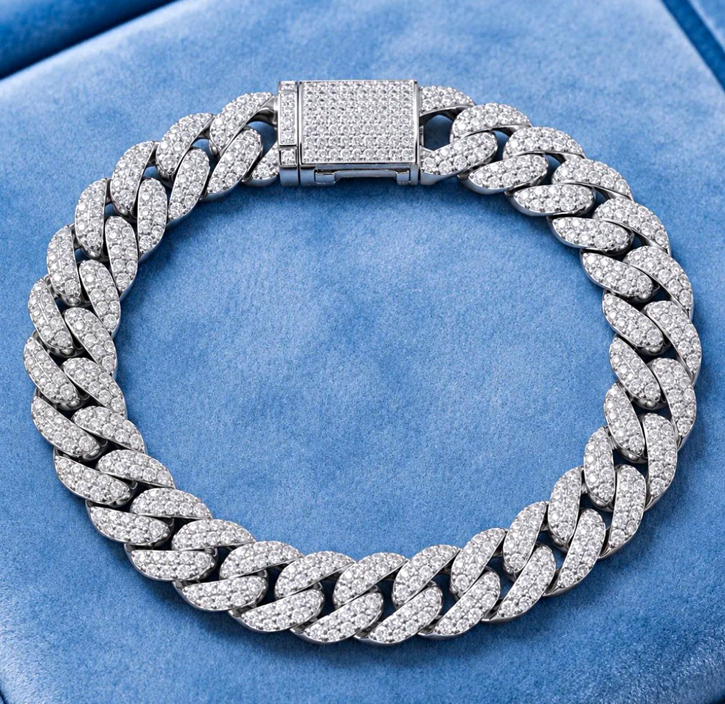 Men's Silver 2Tone Iced Out Cuban Link Chain Bracelet 10MM / 9inch