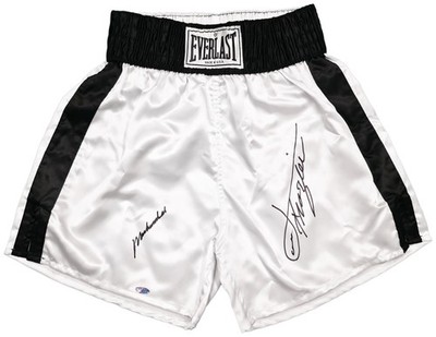 Muhammad Ali & Joe Frazier Signed White Everlast Boxing Trunks PSA
