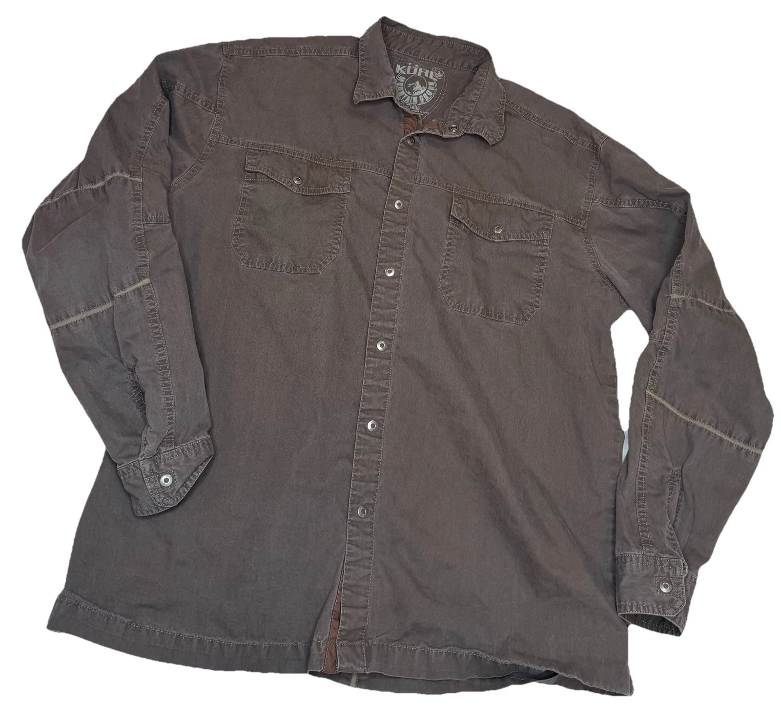Kuhl Mens XL Gray Long Sleeve Snap Rugged Utility Outdoor Hiking Work Shirt