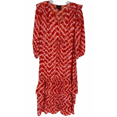 Curations Dress Womens Small Petite Boho Batik Ruffle Tie Dye Resort Modest Maxi