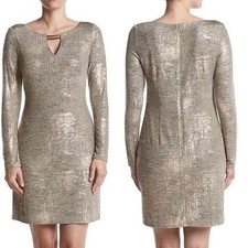 Vince Camuto Gold Shimmer Metallic Sheath Long Sleeve Dress Size 2 NWT 118