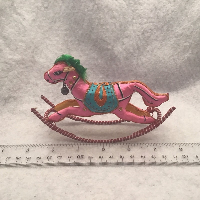 Vintage 6x4” Chinese Satin Hand Embroidered Silk Pink Rocking Horse