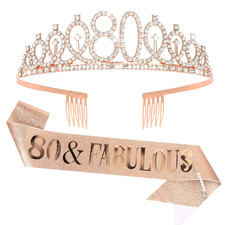 80th Birthday Decorations for Women Rose Gold 80th Birthday Crown and Sash Gifts