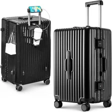 Aluminum Frame Suitcase 20" Carry-On Luggage with Cup Phone Holder ,TSA,USB Port