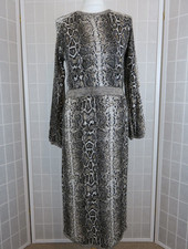 Zara Dress Size M Beige Black Snakeskin Pattern Knit Long Balloon Sleeves Midi