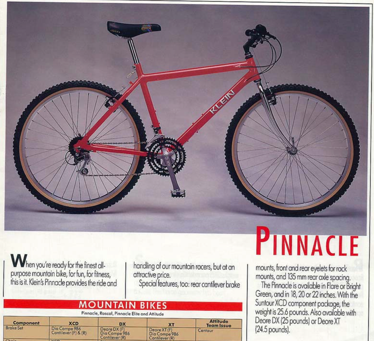 1990 Klein Pinnacle Mountain Bike XT Group MC1 Bone Stock Amazing