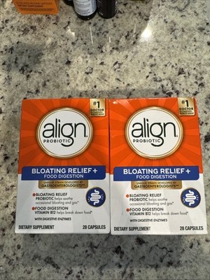 LOT OF 2 Align Probiotic Bloating Relief + Food Digestion 28 Caps EXP2027+ NEW