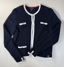 Tommy Hilfiger Women s L Cardigan Sweater Navy Blue White Trim Gold Buttons
