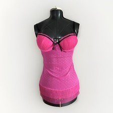 Women  s Hot Pink Babydoll Lingerie by Native Intimates 34C Bra Polka Dot Bow Top