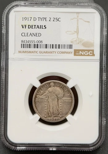 1917 D Type 2 25C Standing Liberty Quarter NGC Very Fine, Low Mintage Semi-Key