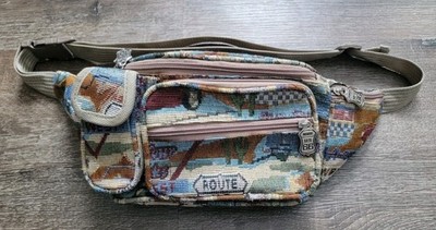  Vintage 90's Pioneer Express Route 66 Tapestry Fanny Pack Belt Bag Pockets