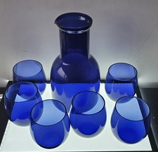 Trinkset Kobaltblau Krug / Karaffe mit 6 Ballon-Gläsern Trink-Wasser-Set Blau