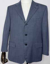 Canali Blazer Mens 42R Blue Micro Check 3-Button 100 Wool Sport Coat Italy