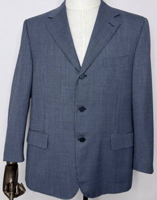 Canali Blazer Mens 42R Blue Micro Check 3-Button 100% Wool Sport Coat Italy
