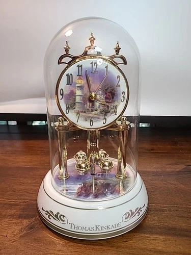 2003 Thomas Kinkade Clock w/Glass Dome Victorian Light House/Cottage No Chime