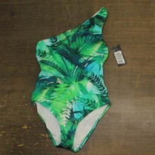Traje de baño Lauren Ralph Lauren de un hombro de una pieza Cartago verde palmeras 4