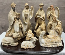 Vintage Kirkland Home Christmas Porcelain Nativity Set Stand with Wooden Base