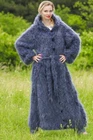 Long gray mohair cardigan with hood thick fuzzy SuperTanya coat XL-XXL - SALE