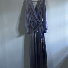 Fashion Nova Satin Dress 1X Navy Long Sleeve Belted Formal Evening Gown NWT Chic