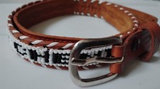 Native American Indian Beaded Belt Size S Inscribed MA CHEMISE Genuine Leather