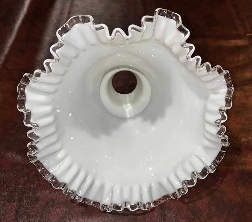 Fenton Art Glass Milk Glass Silver Crest  Ruffles/Crimped Touchier Lamp Shade - Image 2 of 4