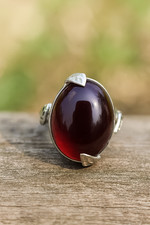 Natural Garnet Cabochon Ring 925 Sterling Silver Jewelry Valentines Day Gift