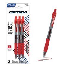 BAZIC Optima Red Oil-Gel Ink Retractable Pen w/ Grip 3/Pack , pack of 24